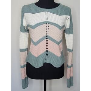 FCT WITH LOVE Chevron Stripe Knit Sweater Scallop Hem sz Small